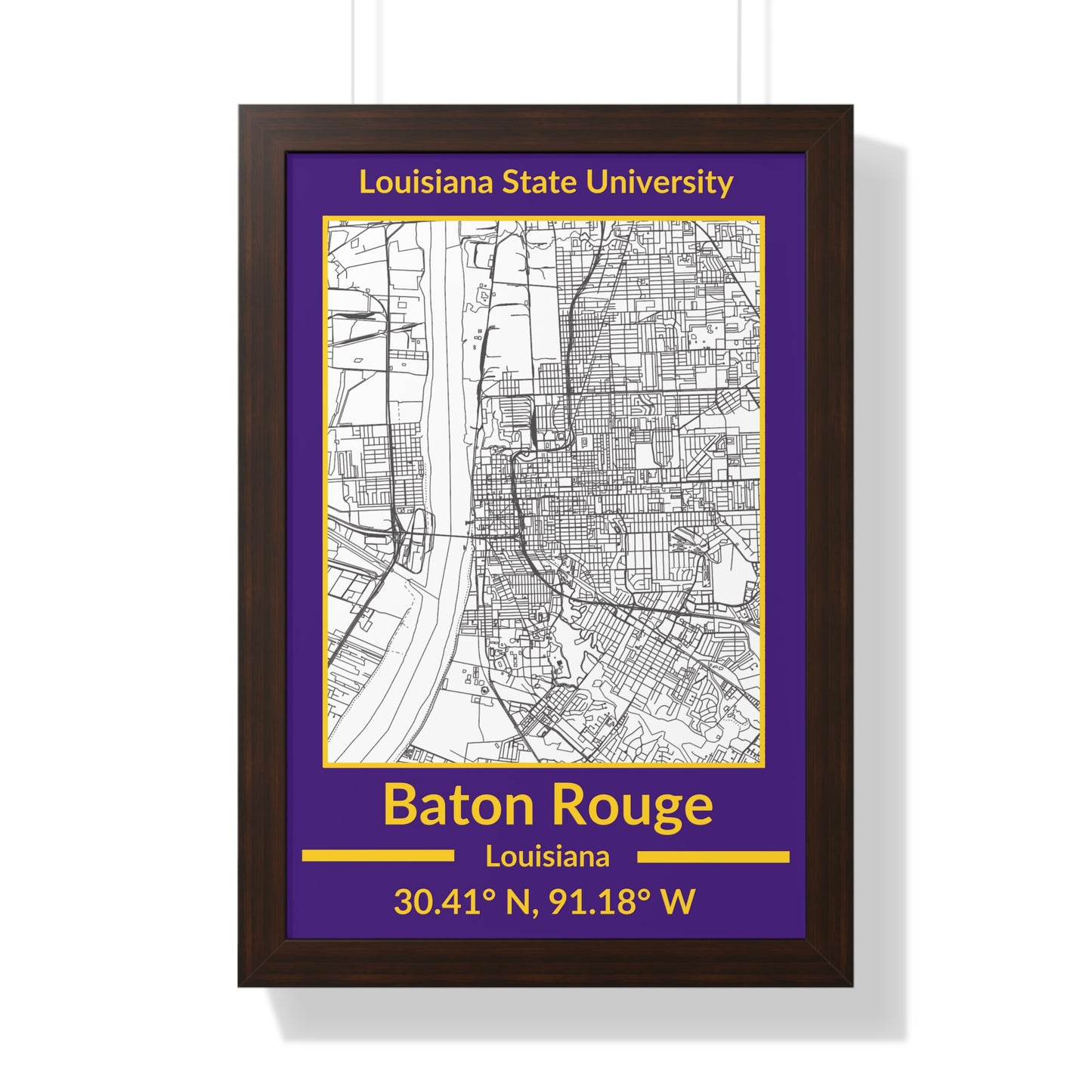 Map of Baton Rouge, Louisiana Poster (Team Colors)