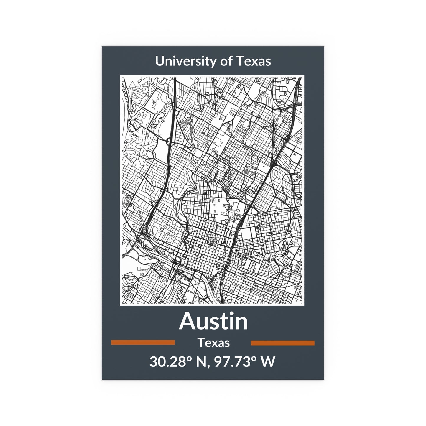 Map of Austin, Texas Poster no Frame (Team Colors)